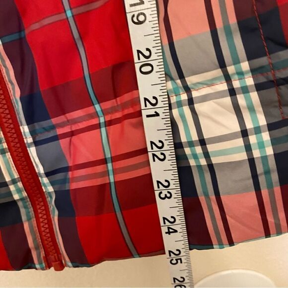Lands End quilted puffer red blue plaid down filled winter vest girls M 10/12 - Picture 8 of 14